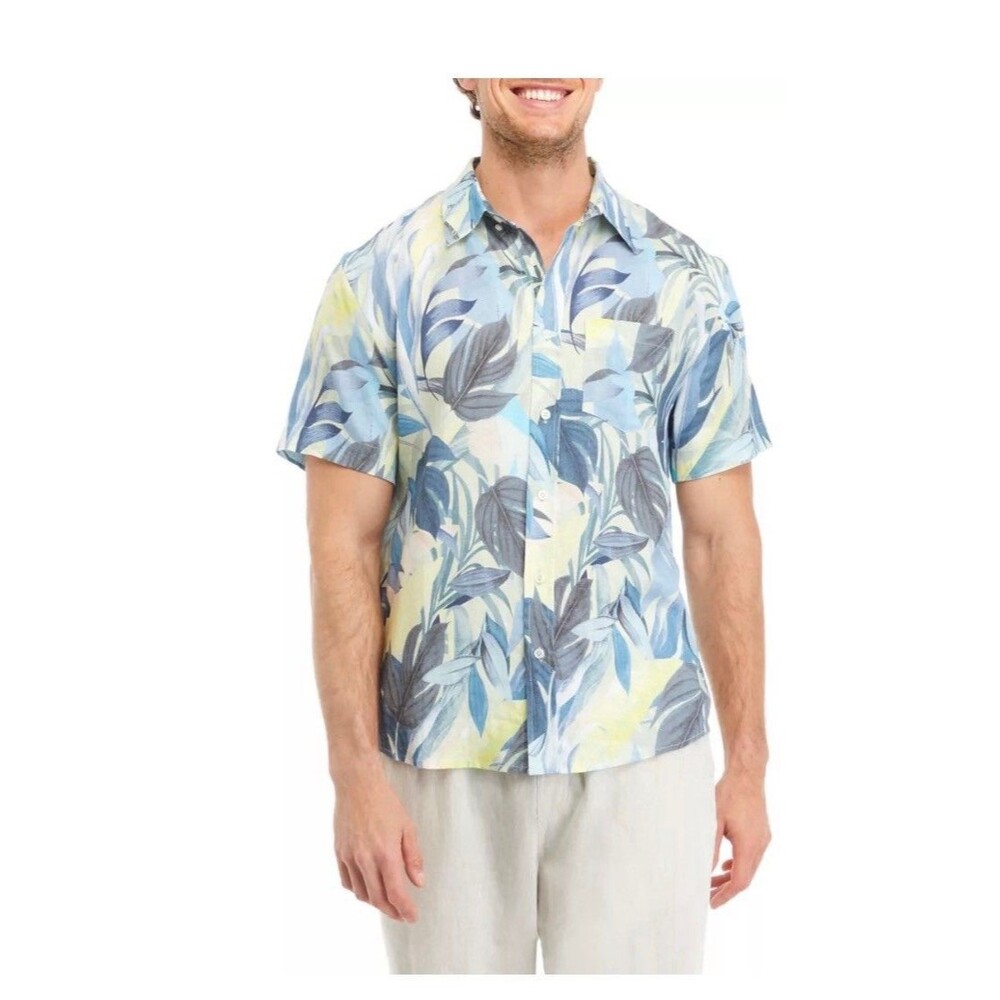MAGASCHONI Men's Hawaiian Print Shirt Short Sleeve Button Up Casual S Small NWT